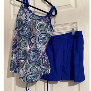 Curvy Plus Tankini Bathing Suit, Pattern Top & Purple Skirt Bottom Size 4X